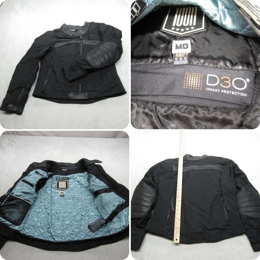 Icon Motorcycle Jacket Womens Medium Black Hella 1000 Elbow Back D30 Armor Vents